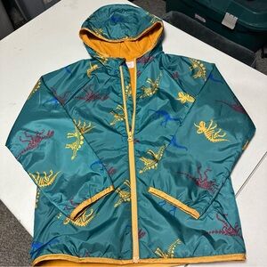 Wonder Nation Kids Dinosaur Rain Jacket Size 10-12 Green Yellow Hooded Coat